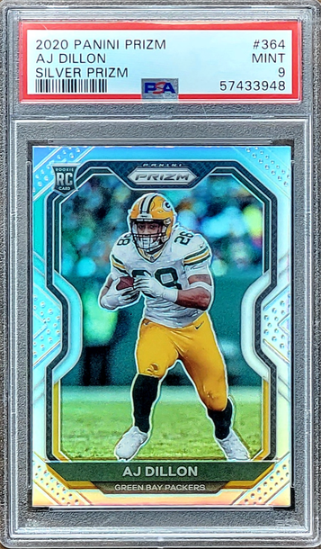 2020 AJ Dillon Panini SILVER Prizm PSA 9 Rookie RC #364