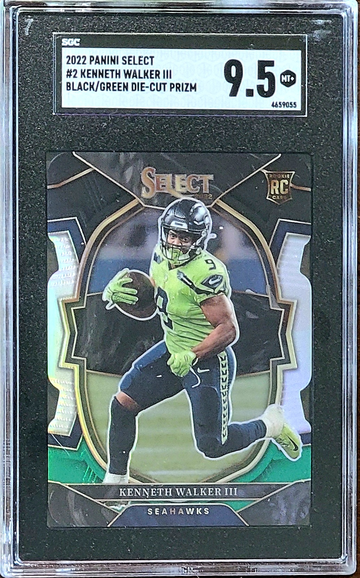 2022 KENNETH WALKER III Panini BLACK & GREEN DIE-CUT Prizm SGC 9.5 Rookie RC #2