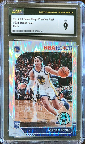 2019 SP JORDAN POOLE NBA Hoops Premium Stock FLASH PRIZM CSG 9 Rookie RC #223 