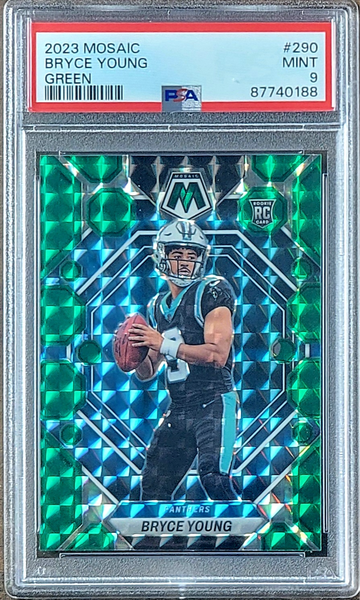 2023 BRYCE YOUNG Panini GREEN PRIZM Mosaic PSA 9 Rookie RC #290
