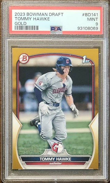 2023 TOMM HAWKE Topps Bowman 1st GOLD /50 PSA 9 Rookie RC # BD141 