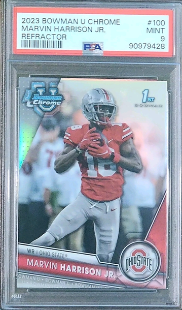 2023 MARVIN HARRISON JR Bowman 1st University Chrome REFRACTOR PSA 9 Rookie #100