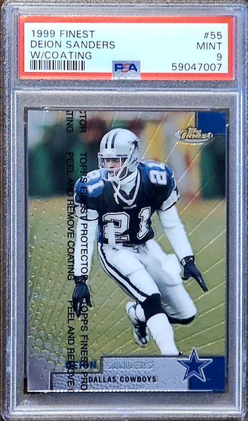 1999-00 SP DEION SANDERS Topps Finest w/Coating (Tough Grade) PSA 9 POP 5 No 10s