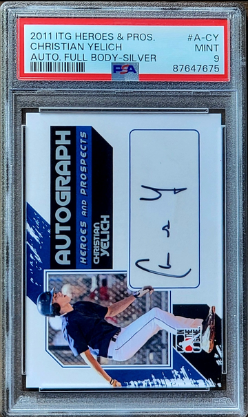 2011 CHRISTIAN YELICH ITG In The Game Heroes & Prospects AUTO Full Body SILVER PSA 9 Rookie