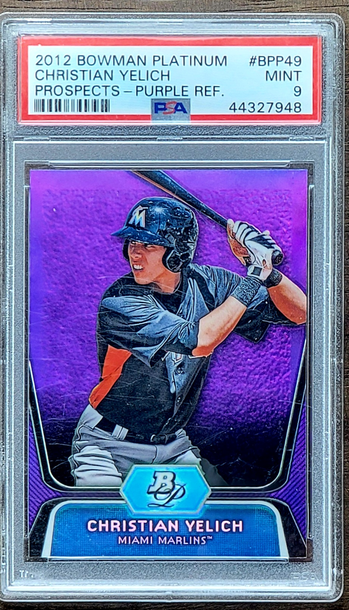 2012 CHRISTIAN YELICH Topps Bowman Platinum Prospects PURPLE REFRACTOR PSA 9 RC 