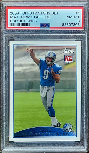 2009 SP MATT MATTHEW STAFFORD Topps Factory Set ROOKIE BONUS POP 11 PSA 8 RC #1