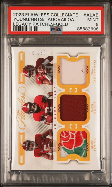 2023 Flawless Patch Gold PSA 9 Tua Tagovailoa, Bryce Young RC, Jalen Hurts 8/10