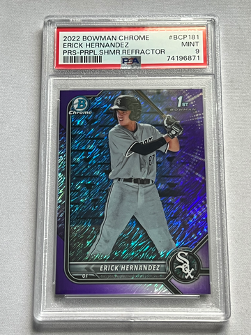 2022 Bowman Chrome Erick Hernandez 1st Chrome Purple Shimmer Refractor /250 PSA 9