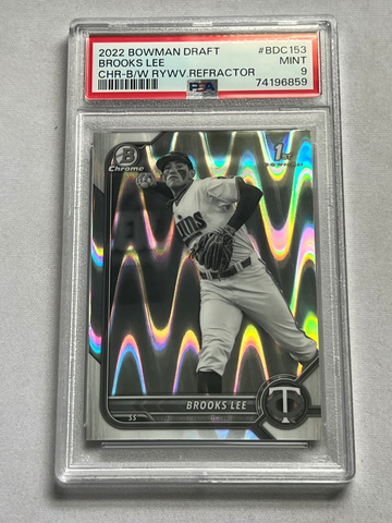 2022 Bowman Draft Brooks Lee 1st Chrome Black & White Raywave Refractor PSA 9