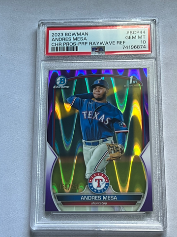 2023 Bowman Andres Mesa 1st Chrome Purple Ray Wave Refractor /250 PSA 10