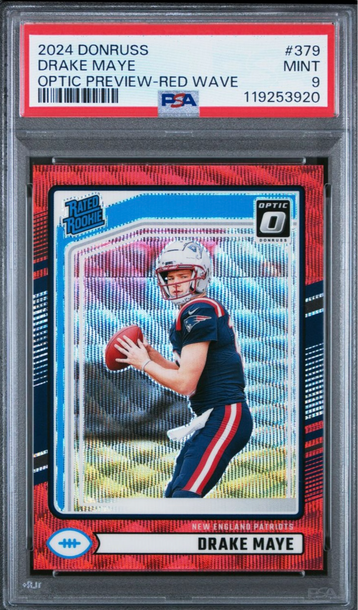 2024 Donruss Drake Maye 379 Optic Preview-Red Wave PSA 9