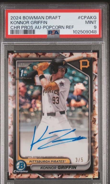 2024 Bowman Chrome Draft Konnor Griffin Snack Popcorn Refractor 1st Bowman On-Card Auto /5! PSA 9! Pirates! Hot!