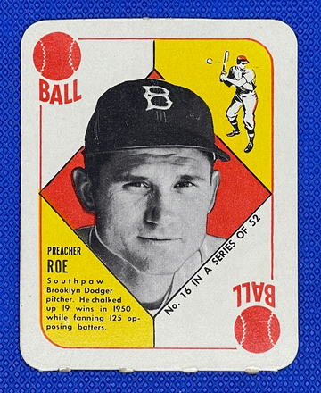 1951 Topps Red Back #16 Elwin “Preacher” Roe Brooklyn Dodgers 🔥⚾🔥⚾