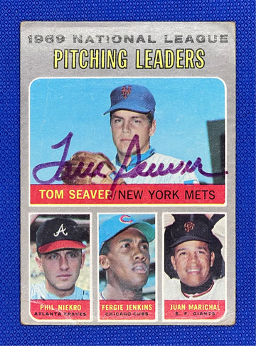1970 Topps #69 NL Pitching Leaders Seaver HOF Auto w/ Niekro, Jenkins, Marichal HO🔥⚾🔥⚾F