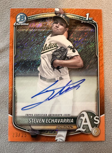 2025 Bowman Chrome 1st STEVEN ECHAVARRIA Orange Auto /25 ATHLETICS Card #CPA-SE