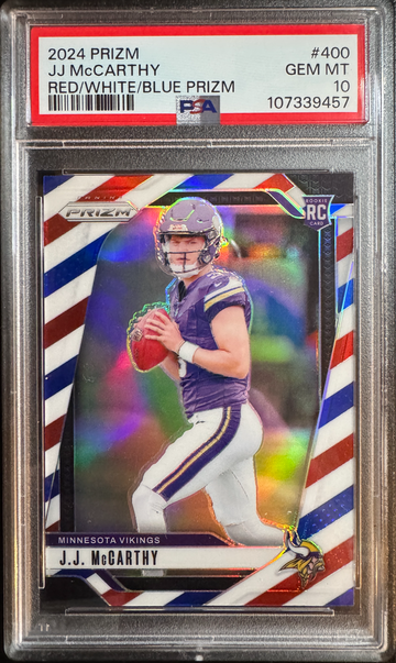 2024 Prizm JJ McCarthy Red/White/Blue PSA 10