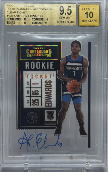 2020-21 PANINI Contenders Anthony Edwards Clear Rookie Ticket AUTO RC BGS 9.5