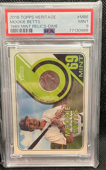 2018 Topps Heritage '69 Coin minted relic  DIME Mookie Betts PSA 9