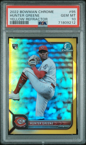 2022 Bowman Chrome Hunter Greene Yellow Refractor #/75 RC GEM MT 10