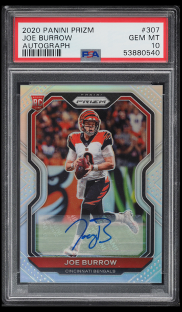 2020 PANINI PRIZM SILVER JOE BURROW ROOKIE AUTO #307 PSA 10 GEM MINT