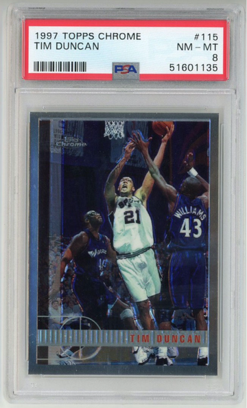 1997 Topps Chrome 115 TIM DUNCAN PSA 8