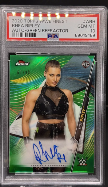 2020 Topps WWE Finest #A-RH Rhea Ripley Autograph-Green Refractor PSA 10 RC