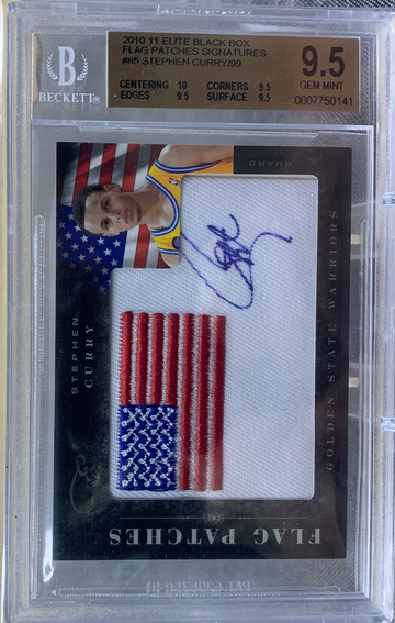 2010 Elite Black Box Stephen Curry Flag Patch Signatures Auto /99 BGS 9.5 GEM MINT