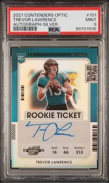 2021 Contenders Optic Trevor Lawrence RC Autograph Auto Silver RC Rookie PSA 9