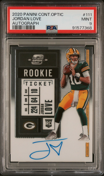 2020 Panini Contenders Optic Jordan Love Rookie Ticket Autograph #111 Auto RC PSA 9