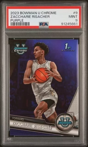 2023-24 Bowman Chrome U Zaccharie Risacher 1st 9 Purple Refractor/399 PSA 9