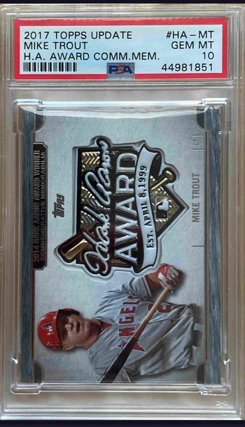 2017 Topps Update Mike Trout Hank Aaron Award Commemorative Patch PSA 10 Low Pop