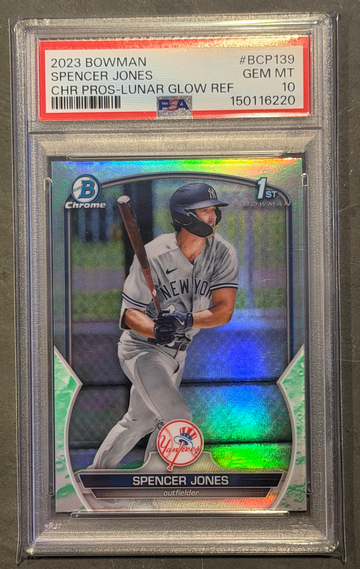 2023 Bowman - Spencer Jones NYY - Lunar Glow Refractor 1st Bowman - PSA 10