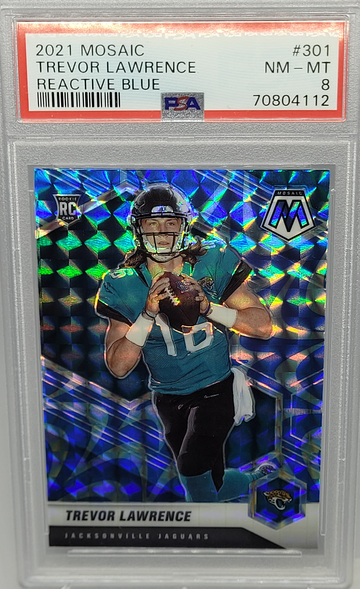 2021 Panini Mosaic Trevor Lawrence Reactive Blue PSA 8 Rookie