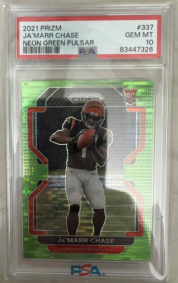 2021 Prizm Ja'Marr Chase Neon Green Pulsar #337 PSA 10