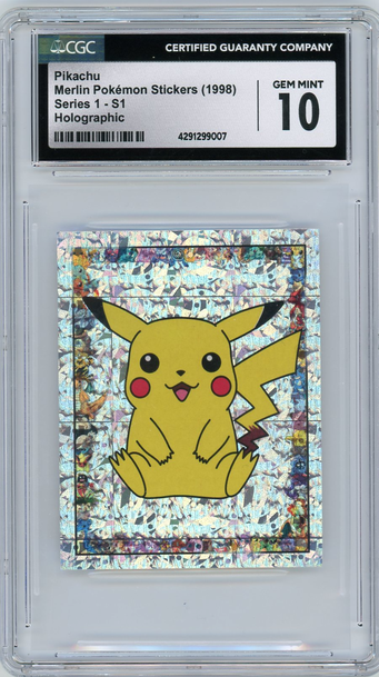 1998 MERLIN POKEMON STICKERS PIKACHU HOLOGRAPHIC S1 CGC 10