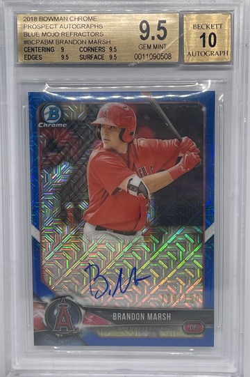2018 Bowman Chrome Brandon Marsh Blue Mojo 1st /150 SP ANGELS PHILADELPHIA PHILLIES RC ROOKIE AUTO BGS 9.5 #BCPABM