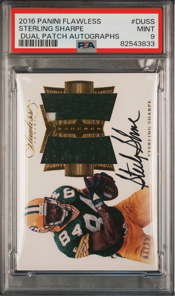 2016 Flawless Football Sterling Sharpe Dual Patch Auto Autographs # /25 PSA 9 SSP Green Bay Packers POP 1 NONE HIGHER
