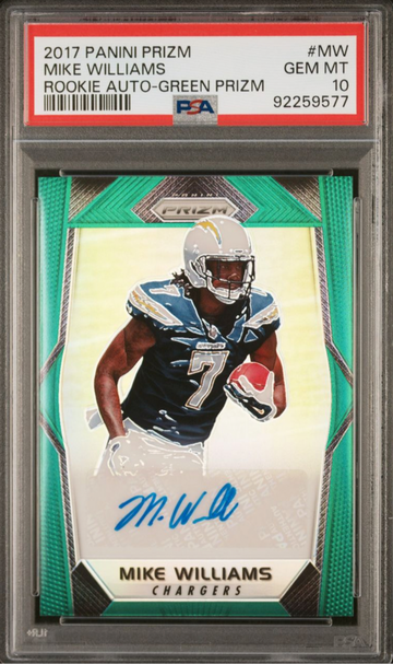 2017 Mike Williams Prizm Green SP Rookie Auto RC PSA 10 POP 1 Los Angeles Chargers New York Jets Card