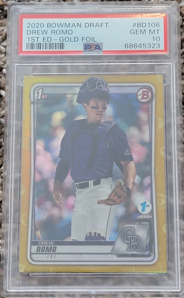 2020 Bowman Draft Drew Romo 1st Edition Gold Foil /50 PSA 10