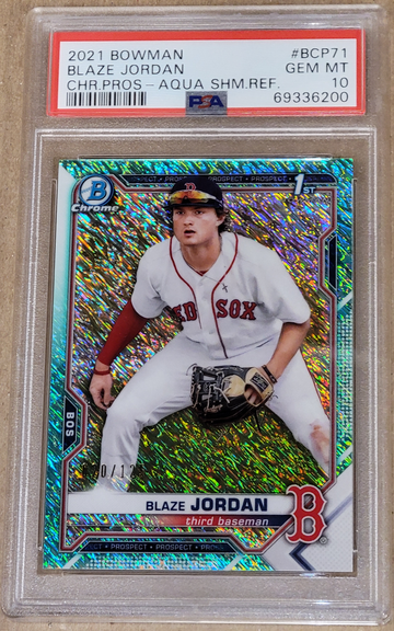 2021 Bowman Chrome Prospect Blaze Jordan Aqua Shimmer Refractor /125 PSA 10 GEM