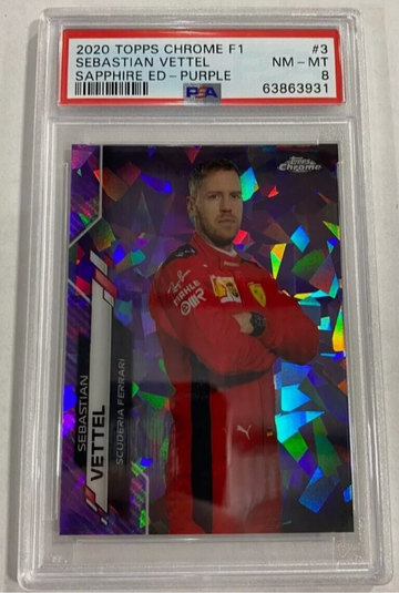 SEBASTIAN VETTEL 2020 TOPPS CHROME FORMULA 1 PURPLE SAPPHIRE /10 PSA 8