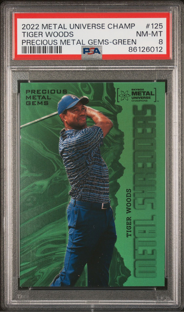 2022 Metal Universe Champions #125 Tiger Woods Precious Metal Gems PMG Green /10 PSA 8