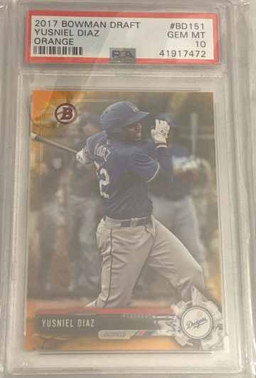 2017 Bowman Draft Yusniel Diaz Prospect Orange Parallel    PSA 10 