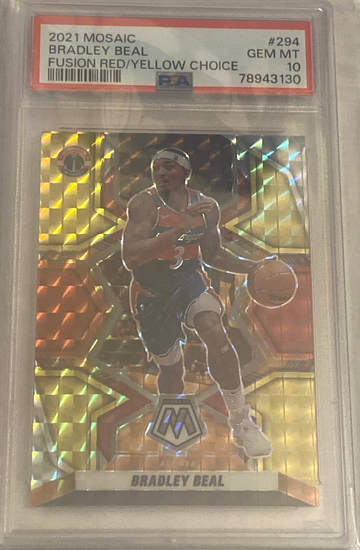 2021-22 Mosaic Bradley Beal Fusion Red & Yellow Choice Prizm     PSA 10