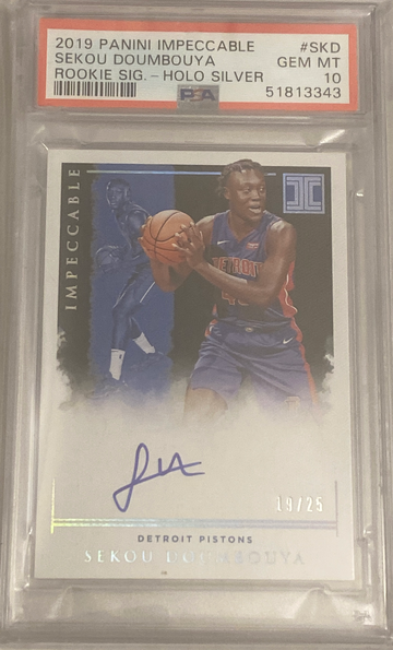 2019 Impeccable Sekou Doumbouya Rookie On Card Auto Silver Holo   PSA 10