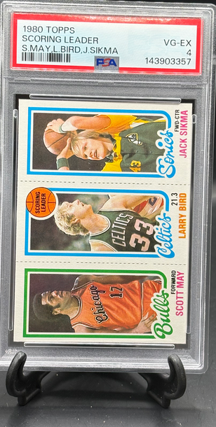 1980 Topps Scott May + Jack Sikma + Larry Bird Rookie Scoring Leader   PSA 4     