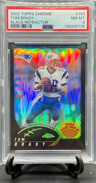 2002 Topps Chrome Tom Brady Weekly Wrap Up Black Refractor    PSA 8