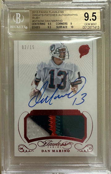 2015 Flawless Greats Patches Ruby Dan Marino Game Used Jersey /15 Gem Mint BGS 9.5 Auto 10 Pop 4