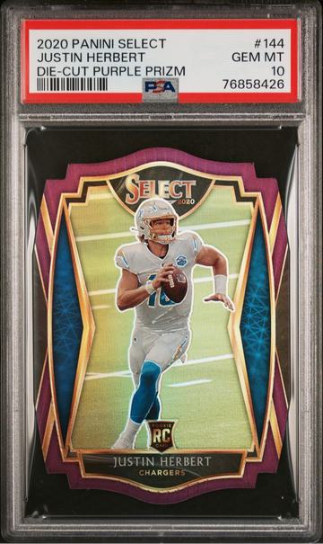 2020 PANINI SELECT JUSTIN HERBERT PURPLE DIE-CUT PRIZM ROOKIE RC PREMIER LEVEL - PSA 10 GEM MINT