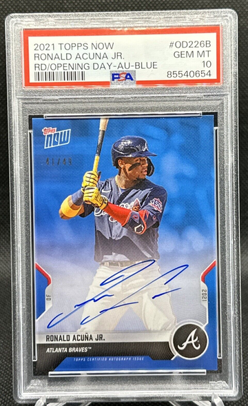 2021 Topps Now Road to Opening Day BLUE AUTO RONALD ACUNA JR /49 PSA 10 POP 1